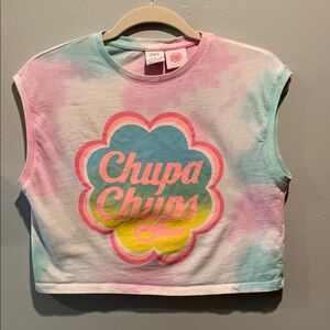 Zara Kids Pastel Tie-Dye Chupa Chups Tee 100% Cotton Crop Top Sleeveless Shirt